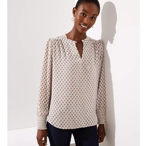 LOFT Tops - Loft Medallion Smocked Cuff Blouse XS